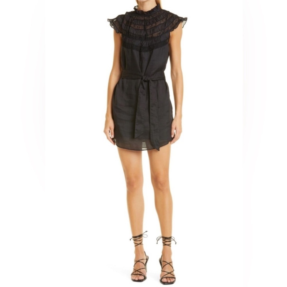 Frame Lace Inset Ruffle Mini Dress Noir